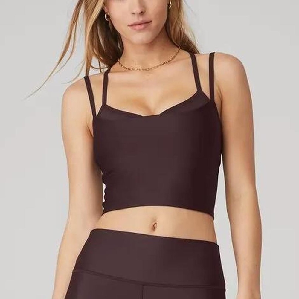 ALO Yoga Double-Strap Cropped Cami Tank - Dark Brown